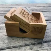 Set of 4 Homegrown Ohio Engraved Drink Coasters with Holder