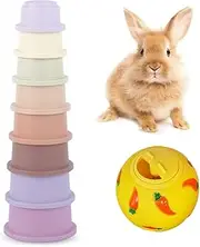 Tkocisa 9 PCS Bunny Stacking Cups, Stacking Cups for Rabbits Stack up Bunny Cups Toys Rabbit Food Dispenser for Rabbits Bunny Small Animals