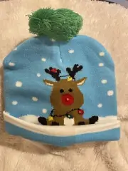 Christmas Hat Beanie, Knitted Cap Kids/Adults . LDA Light Up . color Light Blue