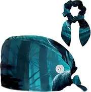 [YTYVAGT] Scrub Caps Women,Scrub Hats Suitable for Women,Jungle Animal Wolf Pattern