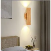 在飛比找Yahoo!奇摩拍賣優惠-日式侘寂風木藝LED壁燈簡約現代臥室床頭壁燈具客廳背景墻壁燈