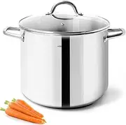 [HOMICHEF] Stock Pot 24.5 cm 9.5 Litre with Glass Lid - Nickel Free Stainless Steel Stockpot with Handle - Mirror Polished Stock Pot 9.5 Litre - Healthy Cooking Pot for Induction Cooktop