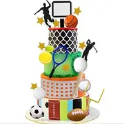 25PCS Sports Cake Decorations Ball Toppers - Soccer, Football, Baseball, Basketball, Tennis, Golf for Baby Shower Theme Birthday Party Supplies