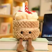 28cm/11 Birthday Cake Plush Toy ，Cute Smile Cake Pillow Stuffed Animals Funny Soft Food Plushies Toy for Gifts for Kids Birthday (Khaki color)