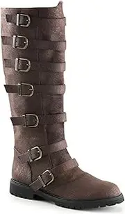 [BOKAAW] Medieval Renaissance Boots Chic Distressed Boot Men Western Boots Knight Boots Pirate Boots Flat Jazz Boots Male and Female Pull On Mid Calf Gothic Cosplay Boots