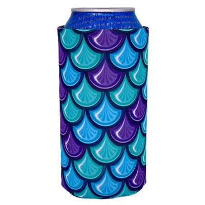 Fish Scale Pattern Collapsible 16 oz Can Coolie; Tropical, Mermaid, Tail
