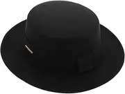 [GAROZATION] Elegant Black Fitted Cap Men's Women's Flat Brim Hat Fashionable Pork Pie for Parties Travel