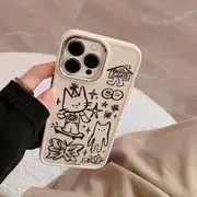 Cat Phone Case - 16 Pro Max / 16 Pro / 16 Plus / 16 / 15 Pro Max / 15 Pro / 15 Plus / 15 / 14 Pro Max / 14 Pro / 14 Plus / 14 / 13 Pro Max / 13 Pro / 13 / 13 Mini Cat Phone Case - Off-White & Black - iPhone 14 Pro