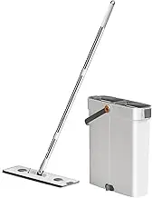 Mop and Bucket with Wringer Set - Hands Flat Floor Mop and Bucket | Floor Cleaning System | Adjustable Rotatable Microfiber Mops | Floor Cleaning System | Wet Dry Mop Bucket for Floor Wall Wind
