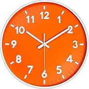 12 Inch 3D Number Modern Wall Clock,Round Bright Colorful Dial,Non Ticking Silent Quartz Battery Operated Wall Clocks,Easy to Read Simple Style Decor Clock for Bedroom,Kitchen,LivingRoom(Orange)