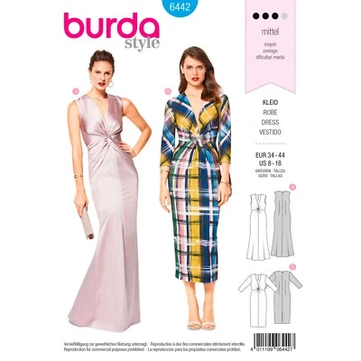 Burda 6442 Sewing Pattern for Formal Dress, Pattern sizes: 8-18, New Uncut FF