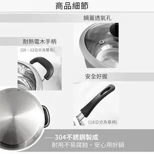 正牛 愛家304不鏽鋼雙耳湯鍋(20cm)適用於瓦斯爐、電磁爐、黑晶爐