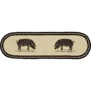 New Primitive Country Farmhouse BLACK PIG Braided Rug Jute Table Runner 27"