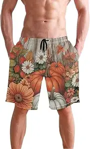 [XYMZR] Autumn Pumpkins Thanksgiving Men's Swim Trunks Quick-Dry Bathing Suit Swimming Board Shorts S