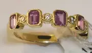 14K YELLOW GOLD - EMERALD CUT PINK SAPPHIRE (1.34Ct) DIAMOND (.07Ct) RING Sz 6.5