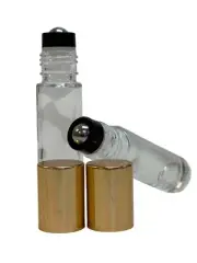 10ml PLAIN 1/3 oz Clear Glass Bottles With Aluminum Gold Cap & Steel Roller