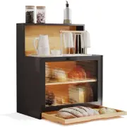 Black Bread box for Kitchen Countertop, Bamboo Large Box,