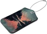 [KQNZT] Luggage Tags for Suitcases, 2 Pcs Personalized Luggage Tags for Suitcases, Leather Luggage Tags, Travel Tags for Luggage, Baggage Tag, Lake Forest Deer Aurora