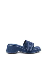 [Diesel] Diesel - Sa-Oval D-Denim slide sandals with Oval D strap - Slides - Woman - Blue 41 Blue