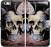 Bfun Packing Bcov Butterfly Skull Leather Card Slot Wallet Cover Case for iPhone 6 Plus/6S Plus