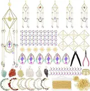 6 Set 508 Pcs DIY Crystal Suncatcher Making Kits Craft with Rainbow Pendants Chains Gemstone Sun Catcher Hanging Colorful Crystal Prisms Windows Decor Wind Chimes with Chain Pendant Decor