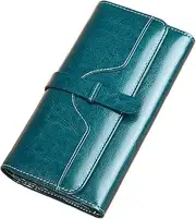 [Generic] Women Large Capacity Luxury Leather Wallets Blocking Long Ladies Soft Leather Multi Card Function Wallet (Peacock Blue, One Size)