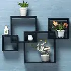 Design Wall Shelf intersecting Wooden Wall Rack Stand for Living Room Set Of 4
