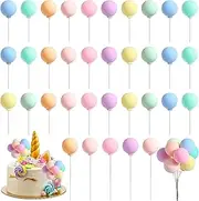 Homiliky 40Pcs Mini Balls Cake Topper, Colorful Balloon Rainbow Cake Balls Cupcake Topper, Round Balloon Birthday Party Decorations, for Wedding Anniversary Birthday Baby Shower Party