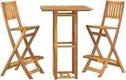 vidaXL 3-Piece Outdoor Bar Set in Solid Acacia Wood - Featuring Sturdy Tabletop, Comfortable Seating with Footrest, and Space-Efficient Foldable Design for Patio, Garden or Balcony