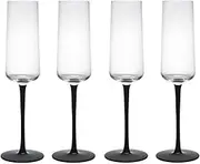 Mikasa Palermo Crystal Champagne Flutes| Elegant Black Stem Design | Lead-Free Crystal | Gift Boxed | Perfect for Weddings, Anniversaries, and Special Occasion | Set of 4 | 250ml Capacity
