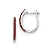 14K White Gold Red Real Diamond 1.3mm Hinged Hoop Earrings