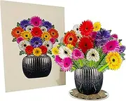Gerbera Daisy Flower Pot Bouquet 3D Pop Up Card, with Detachable Paper Flower Bouquet for Birthday, Anniversary, Thank You, All Occasion - Includes Note