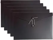 VANRA Kraft String Envelope File Folder Project Pockets File Jacket Document Organizer Flat-No Expansion A4 Letter Size (Pack of 5, Black)