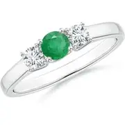 Classic Round Emerald and Diamond Three Stone Ring