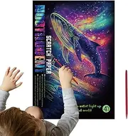 Scratch Sets, Painting After Scratching, 4 x Scratch Painting Kits with Pen - Luminous Crafts for Children, Teenagers and Adults, Relaxing and Creative