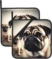 Imagen De Pug Potholders BBQ Pot Holders for Heat Resistant Potholder, Hot Pads,Cooking Baking(2-Pack)