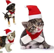 Cat Christmas Costume Dog Santa Hat Xmas Outfits with Scarf Gift Clothes for Cute Pet Puppy Kitten Small Cats Dogs