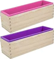 2Pcs 47oz Silicone Soap Molds Kit Flexible Silicone Soap Making Molds Kit Non Stick Soap Silicone Mold with 2 Wooden Boxes and 2 Silicone Inner Molds DIY Supplies for Soap Makin (Pink+Purple)