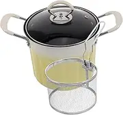 Mobestech 1 Set Japanese Tempura Deep Fryer Pot with Lid Cast Iron Fryer for Induction Cookers Gas Stoves Versatile Cooking for Fish Shrimp Chicken French Fries Oil Drainer Included