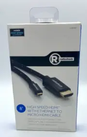 Radio Shack High Speed HDMI With Ethernet to Mini HDMI 8' Cable New in Box