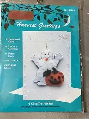 Vintage Halloween Felt Craft Kit Titan Ceres Ghost Pumpkin Embossed Card 1989