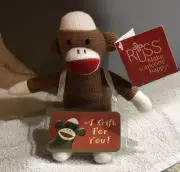 NWT Russ Berrie SOCK MONKEY Brown Plush Stuffed Animal 8" Tall Friendship Gift