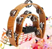 Double Row Handbell Tambourine Metal Gles with Omic G Percussion Instrumen Musical Present for P Own Family and Chris Dance Tambourine Tambouri for Adults 10 i F Moon Double Row T