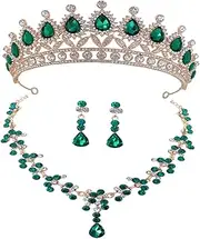 [Healvian] Wedding Tiara Earrings Set Bridal Crowns Jewelry Crystal Necklace Dangle Earrings Women's Jewelry for Special Occasions