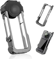 Action Camera Cage, Aluminum Frame Cage with Silicone Lens Cover for Insta360 x4 x3 Metal Video Cage Camera Case Holder with 1/4" Threads Cold Shoe Mount Lens Cap