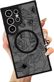 [RUNGOS] Magnetic for Samsung S22 Ultra Case MagSafe [Beautiful Flower Prints] [Strong Magnet] [12Ft Drop Tested] Hard Back Shockproof Cover for Samsung Galaxy S22 Ultra Case, Translucent Matte Black