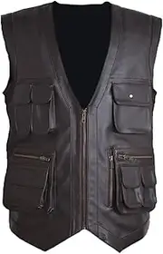 LEATHER SHARK Men’s Distressed Real leather Vest| Motorcycle Multi Pockets Leather Vest.