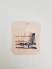 4 CATHERINE MALANDRINO Gold Hair Pins Blue Gemstone Topaz Azul Sapphire Stone