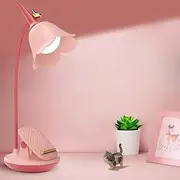 KoudHug Pink Desk Lamp with Clamp, Rechargeable LED Small Desk Lamp, Adjustable Gooseneck, Dimmable Cute Desk Lamp for Kids Girls Bedroom Dorm Office（Light Pink Peach Color）