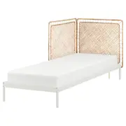 VEVELSTAD bed frame with 2 headboards, white/Tolkning rattan, Single